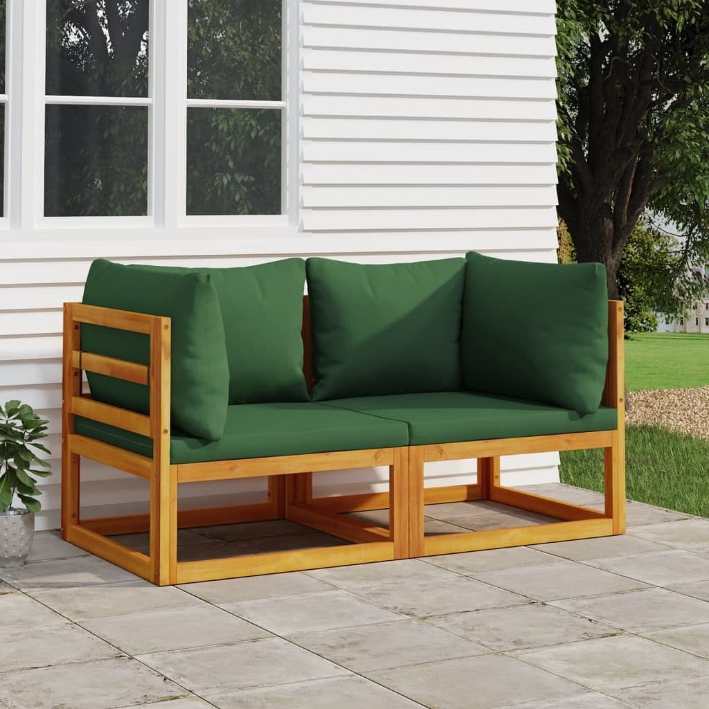 Corner sofa green cushions solid acacia wood and polyester standard