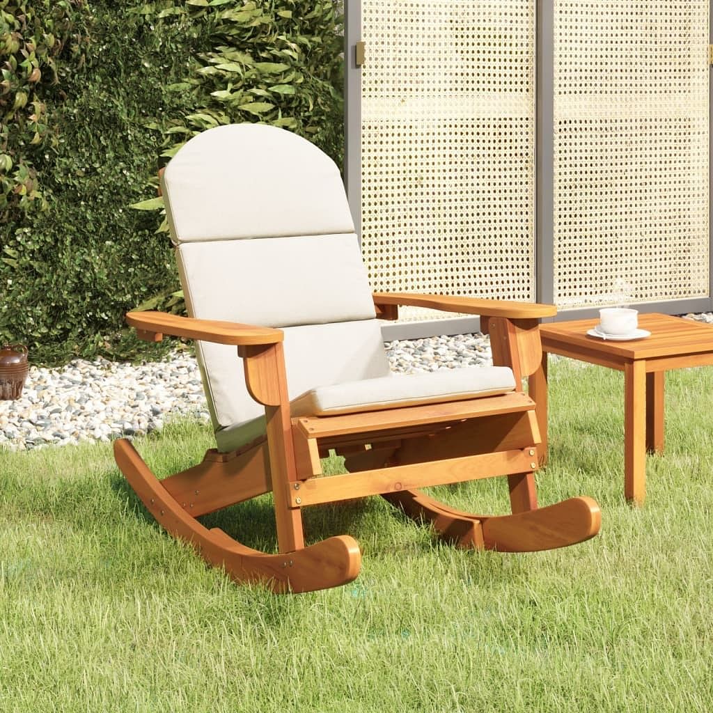 Rocking chair natural wood finish, cream white cushions