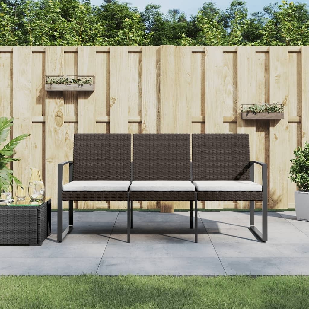 3-seater garden bench brown pp (polypropylene) with rattan look