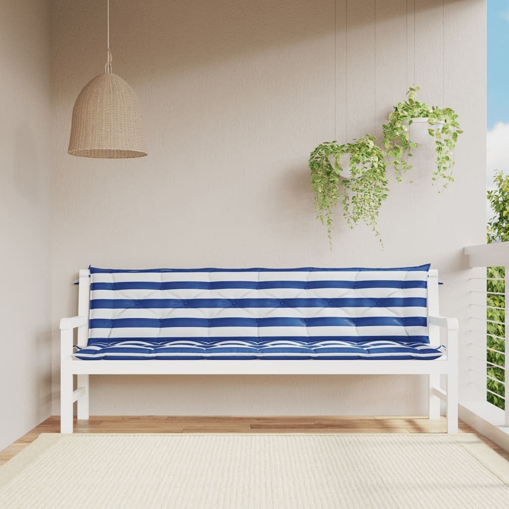 Garden bench cushion set of 2 blue and white stripe 100% polyester