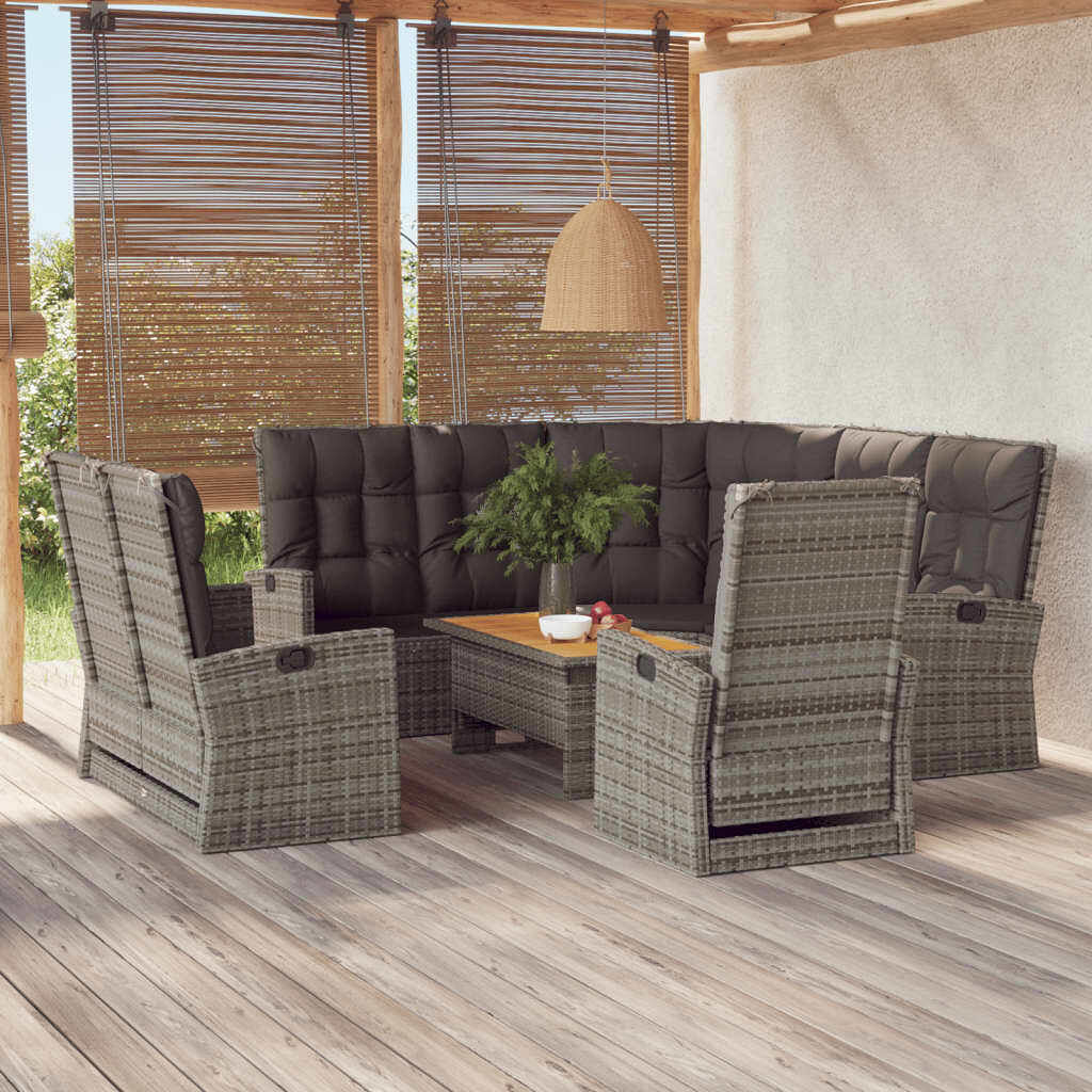 Garden lounge set grey pe rattan 4 piece set adjustable armrests