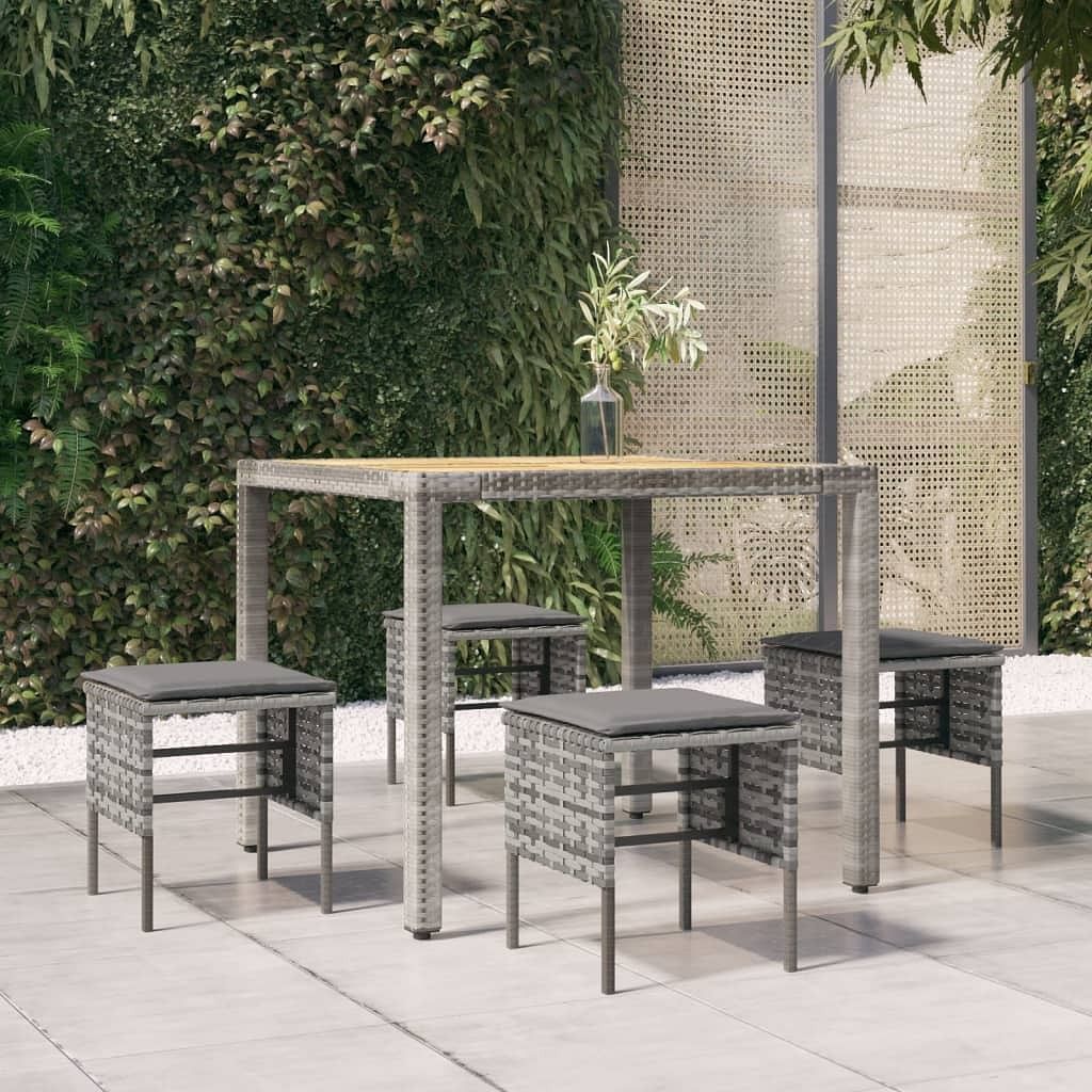 Garden footstool set of 4 grey pe rattan small