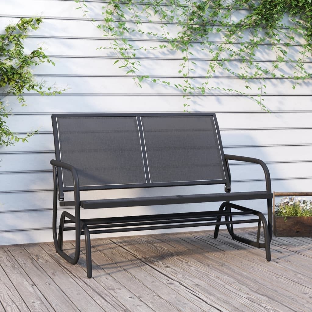 Garden glider bench black textilene, steel 47.4 in