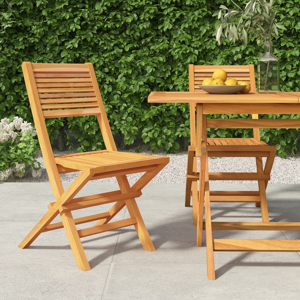 Folding garden chair set of 2 natural wood solid teak wood medium