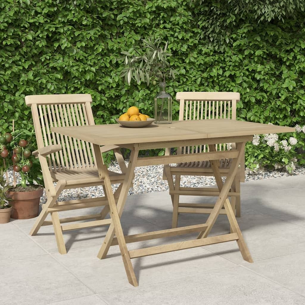 Folding garden table grey solid teak wood medium foldable