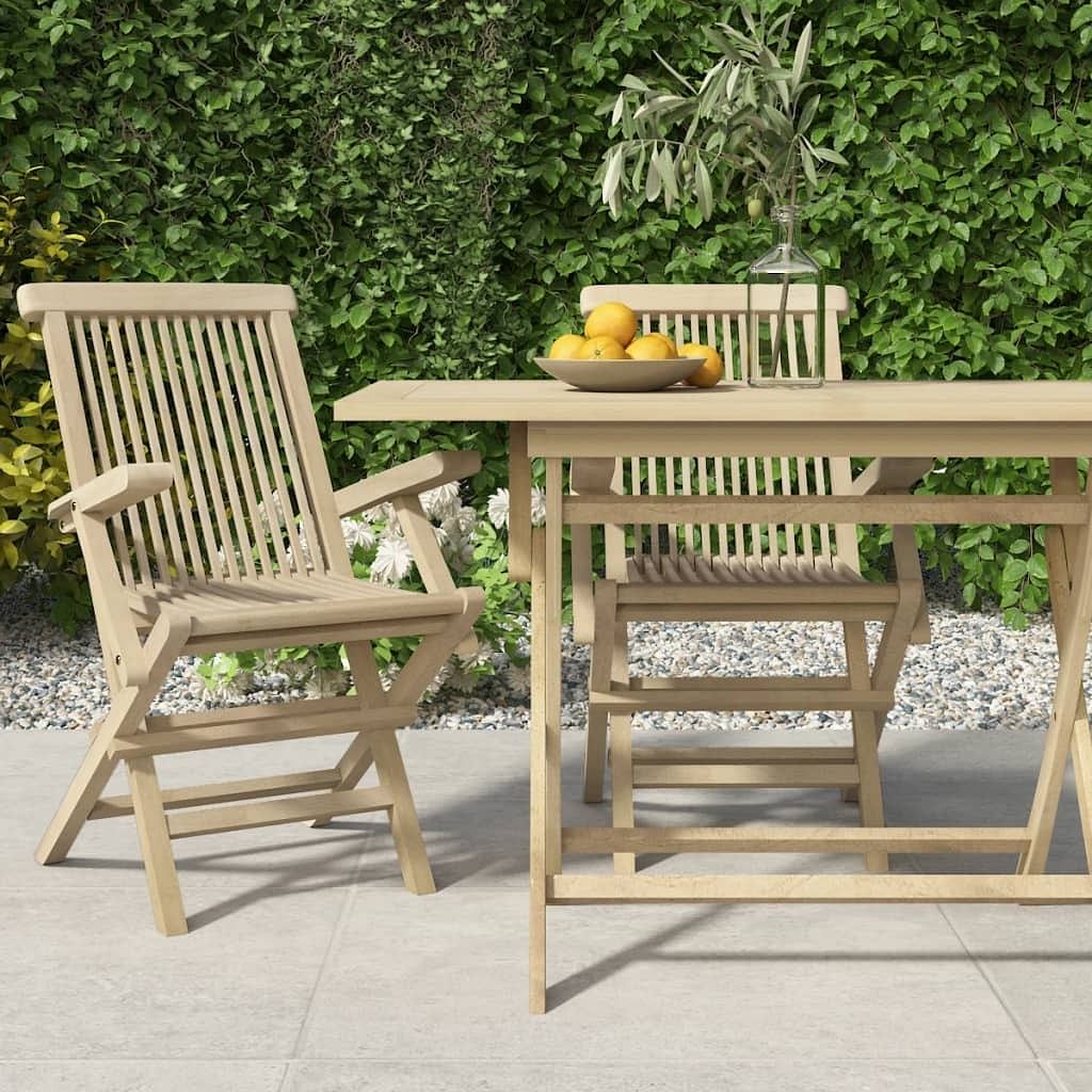Folding garden chair set of 2 grey solid teak wood adjustable