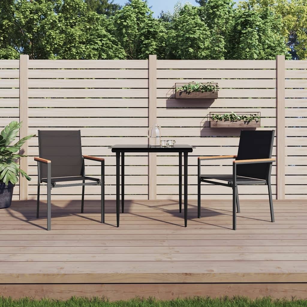 Garden chair set of 2 black textilene, powder-coated steel medium