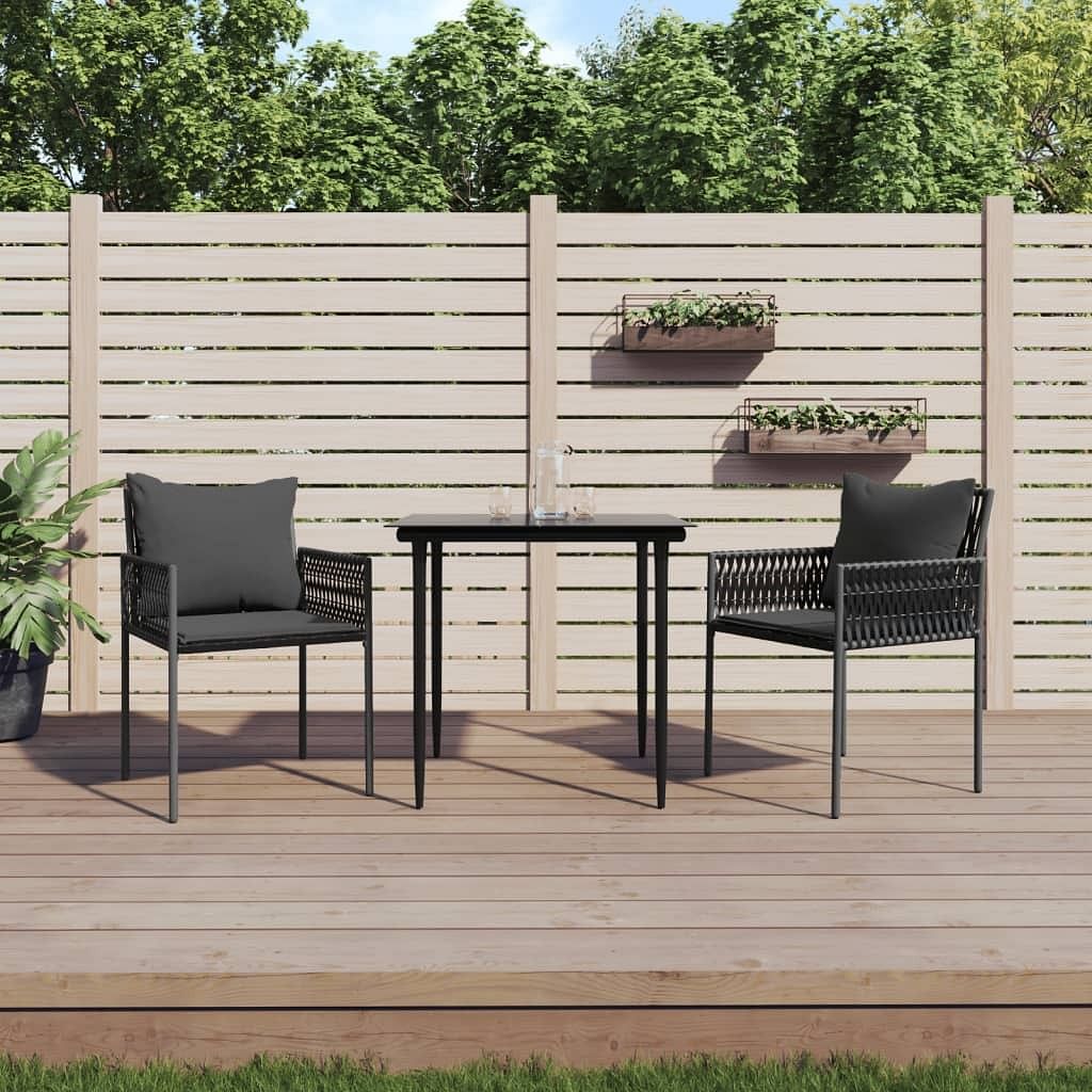 Garden chair set of 2 black pe rattan 21.3x24.0x32.7 in durable