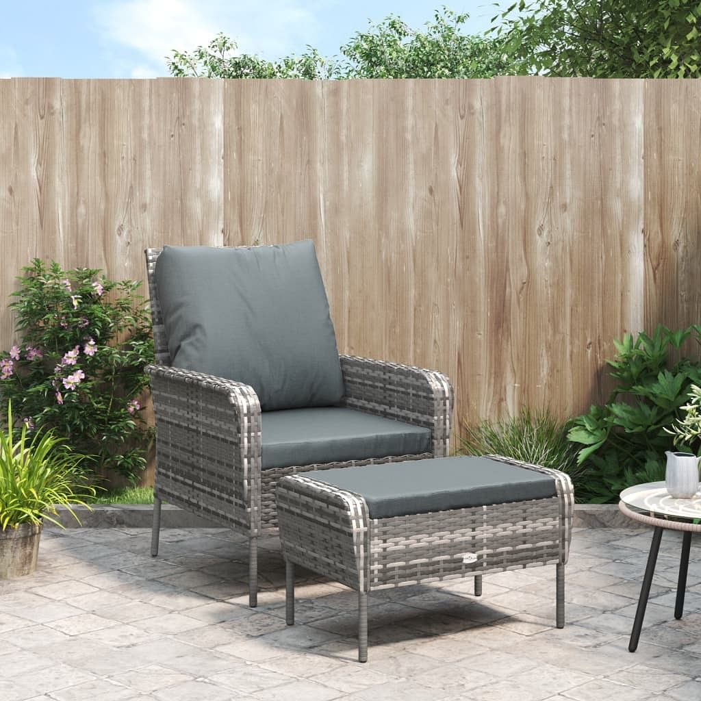 Garden chair with footstool grey pe rattan medium durable