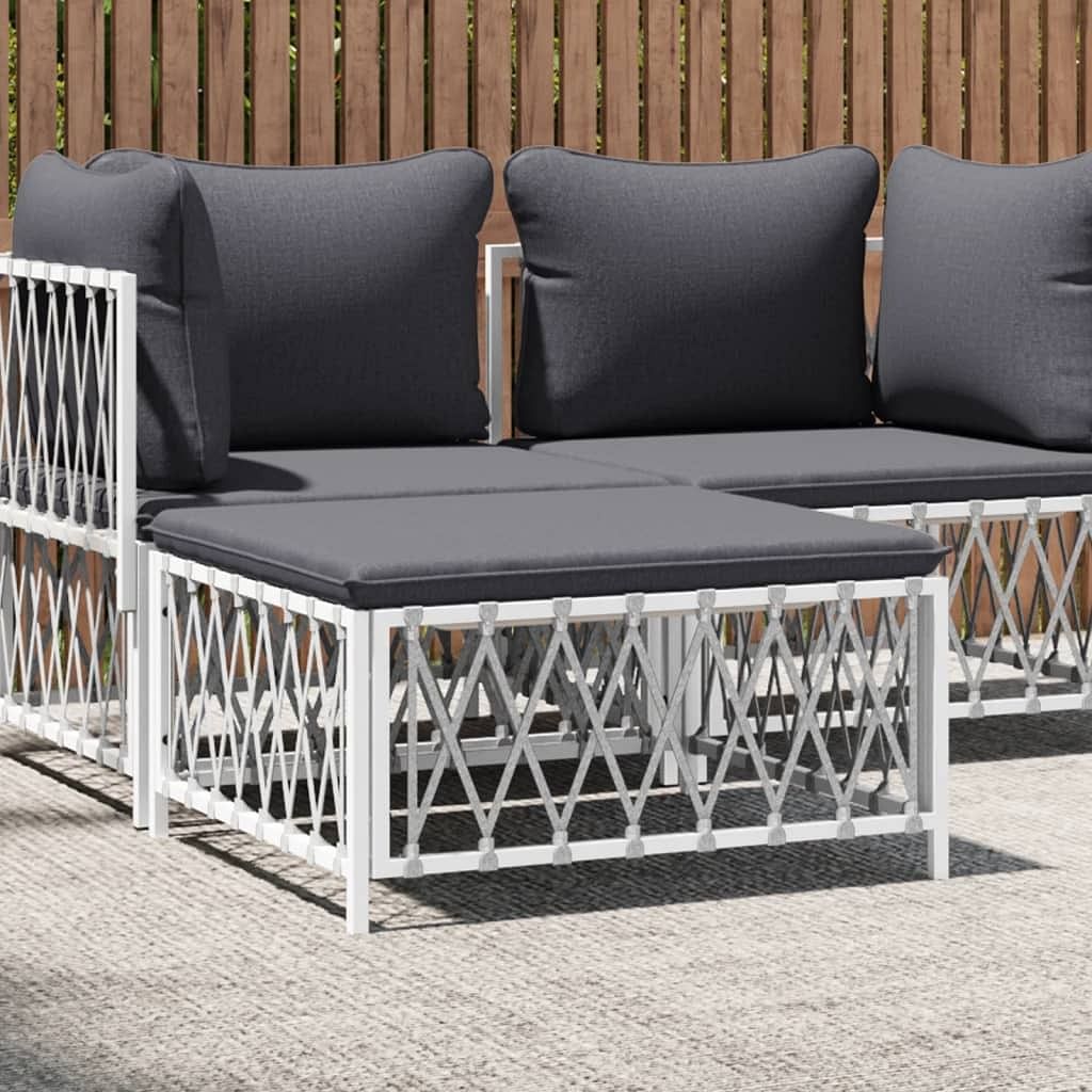 Garden footstool white woven fabric, powder-coated steel, textilene