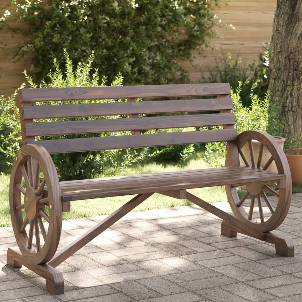 Garden bench burnt wood look solid fir wood 2-seater durable