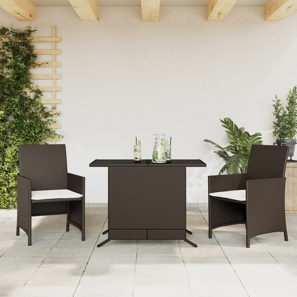 Bistro set brown pe rattan compact stackable bistro set