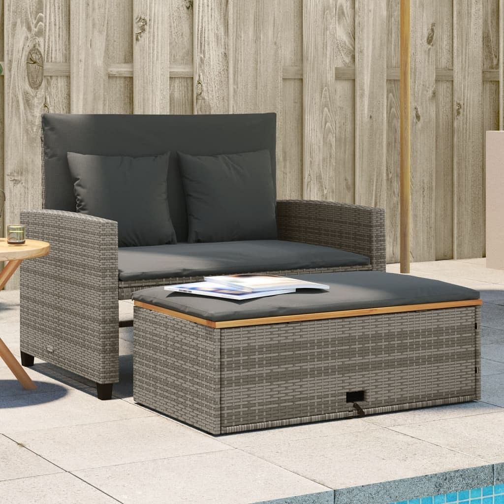 Garden sofa gray pe wicker, acacia wood, powder-coated steel medium