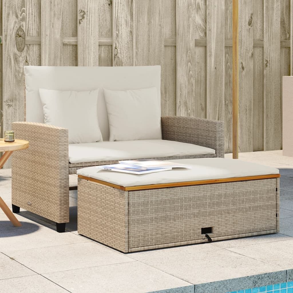Patio sofa beige poly rattan 2-seater convertible patio sofa