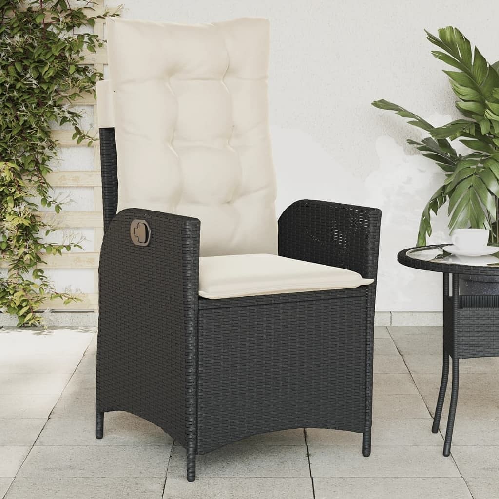 Reclining garden chair black poly rattan standard foldable
