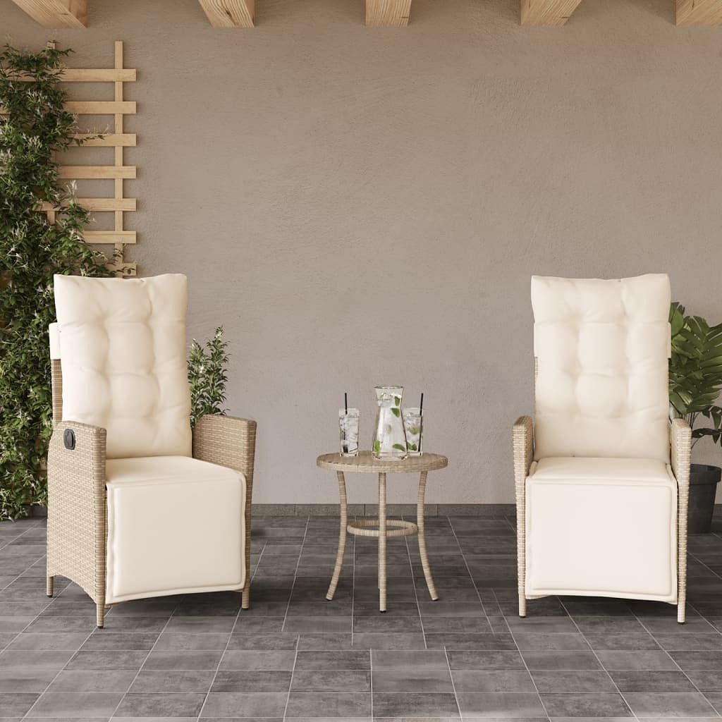 Reclining garden chair set of 2 beige