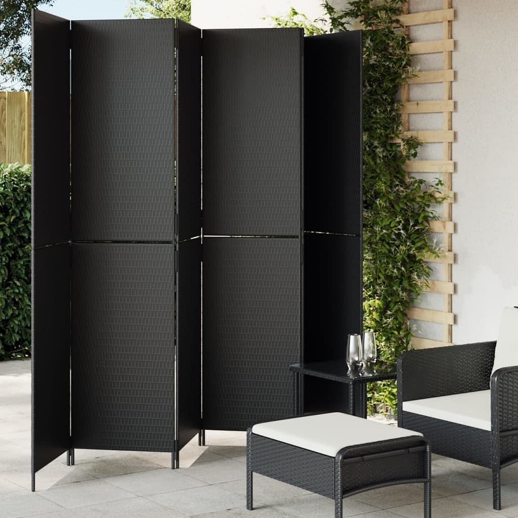 Room divider 6 panels black poly rattan
