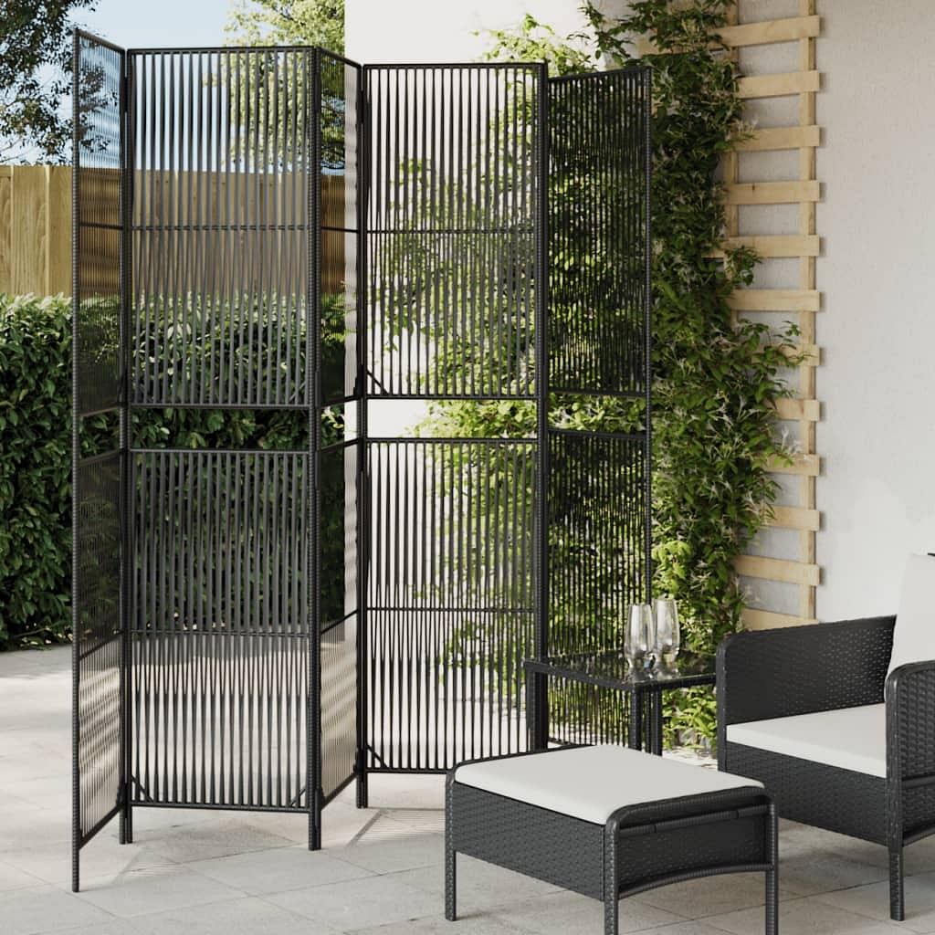 Room divider 6 panels black poly rattan