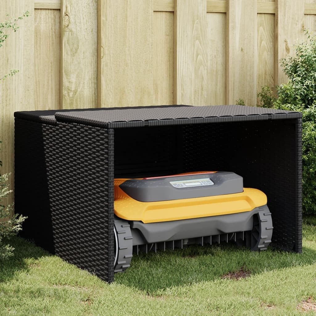 Robot mower garage black pe rattan, powder-coated steel, pp board