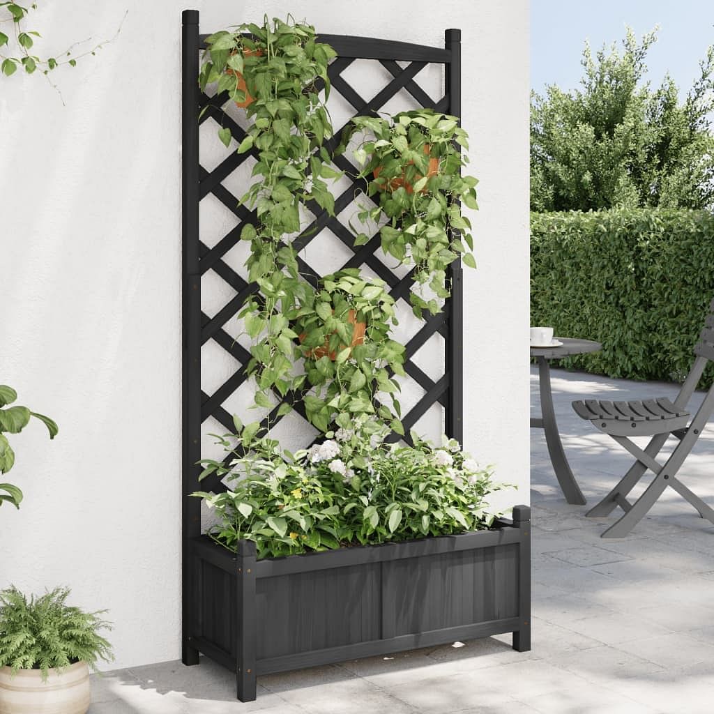 Planter black solid fir wood medium decorative inlays planter