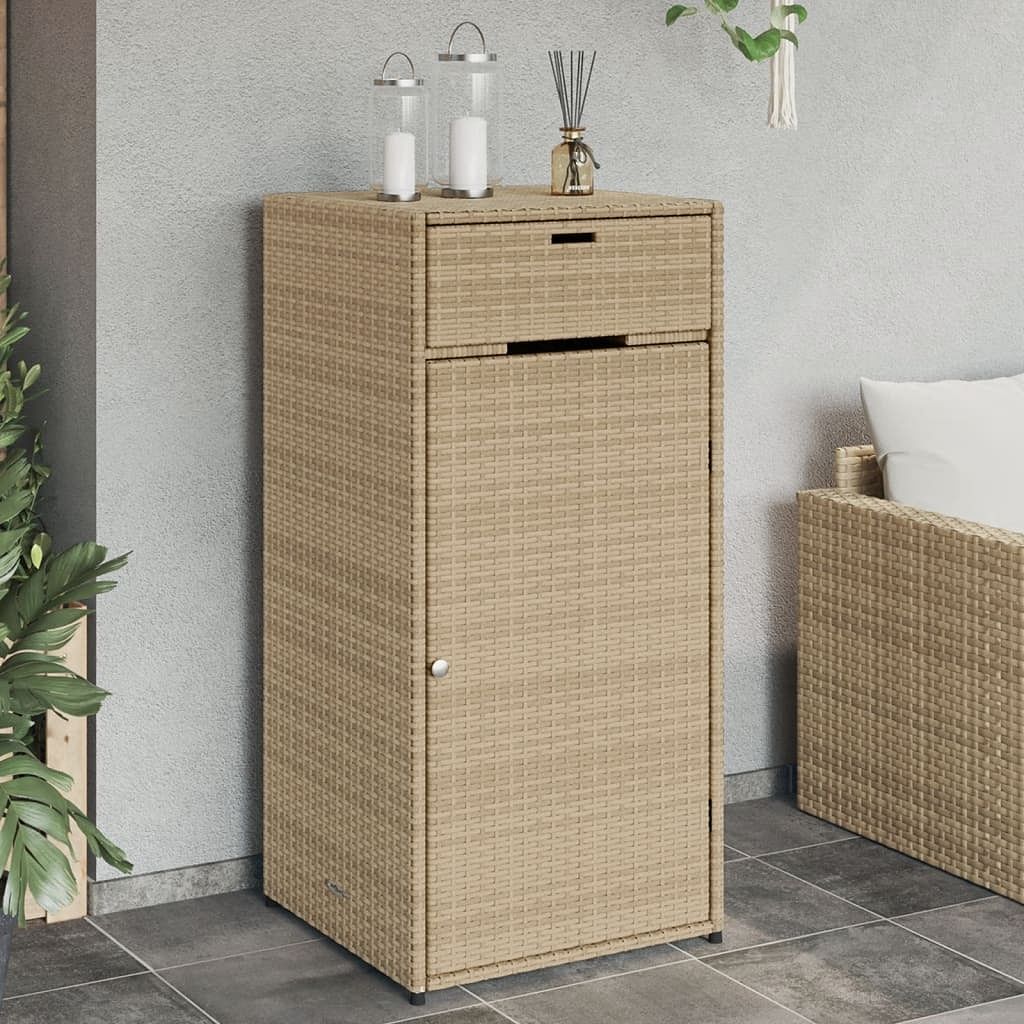 Garden storage cabinet beige pe rattan large