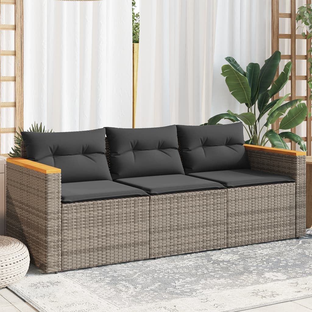 Garden sofa grey pe rattan, powder-coated steel, solid acacia wood