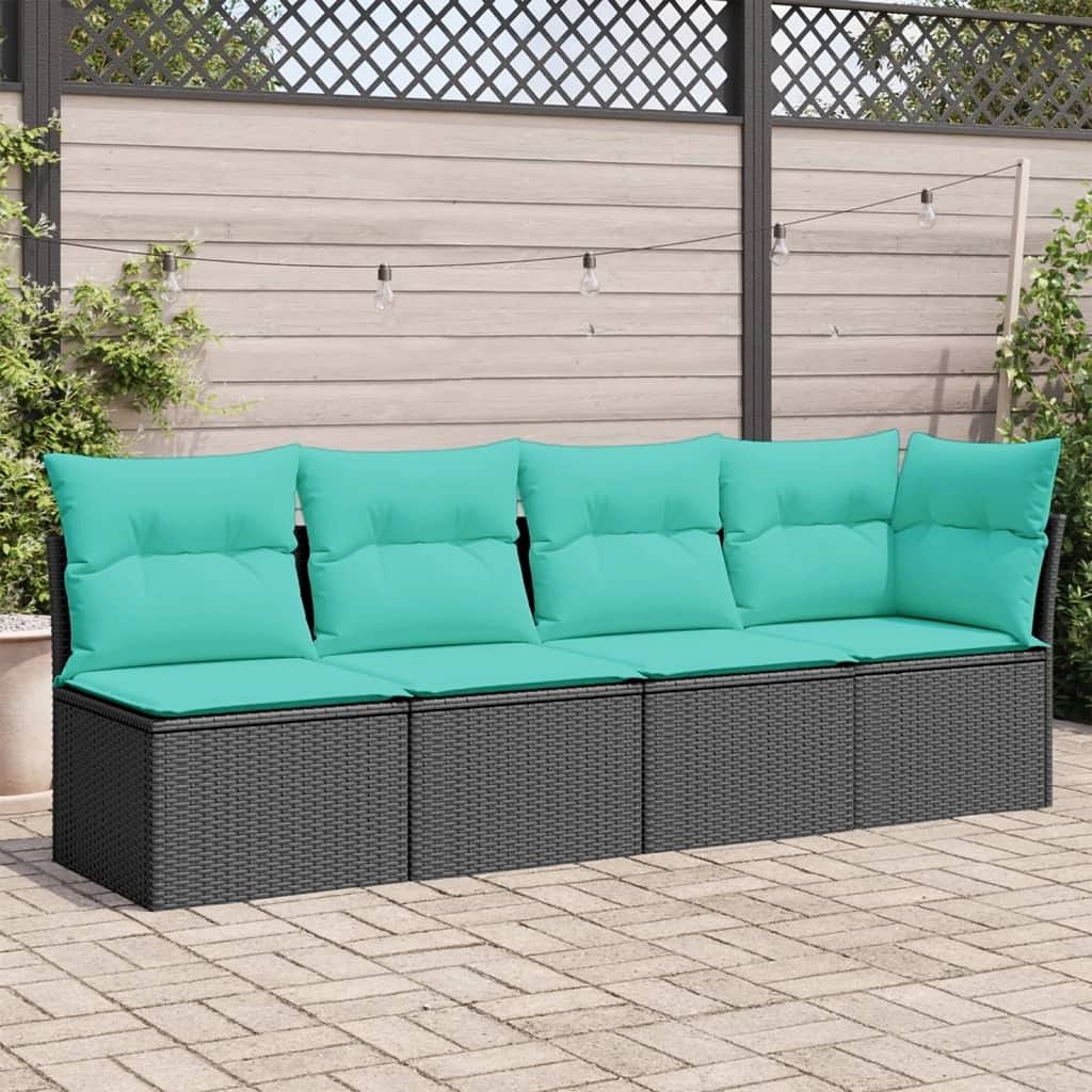 Garden sofa black pe rattan 4-seater adjustable feet