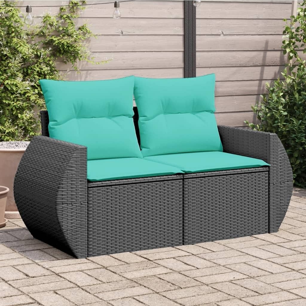 Garden sofa black and blue pe rattan, powder-coated steel, polyester