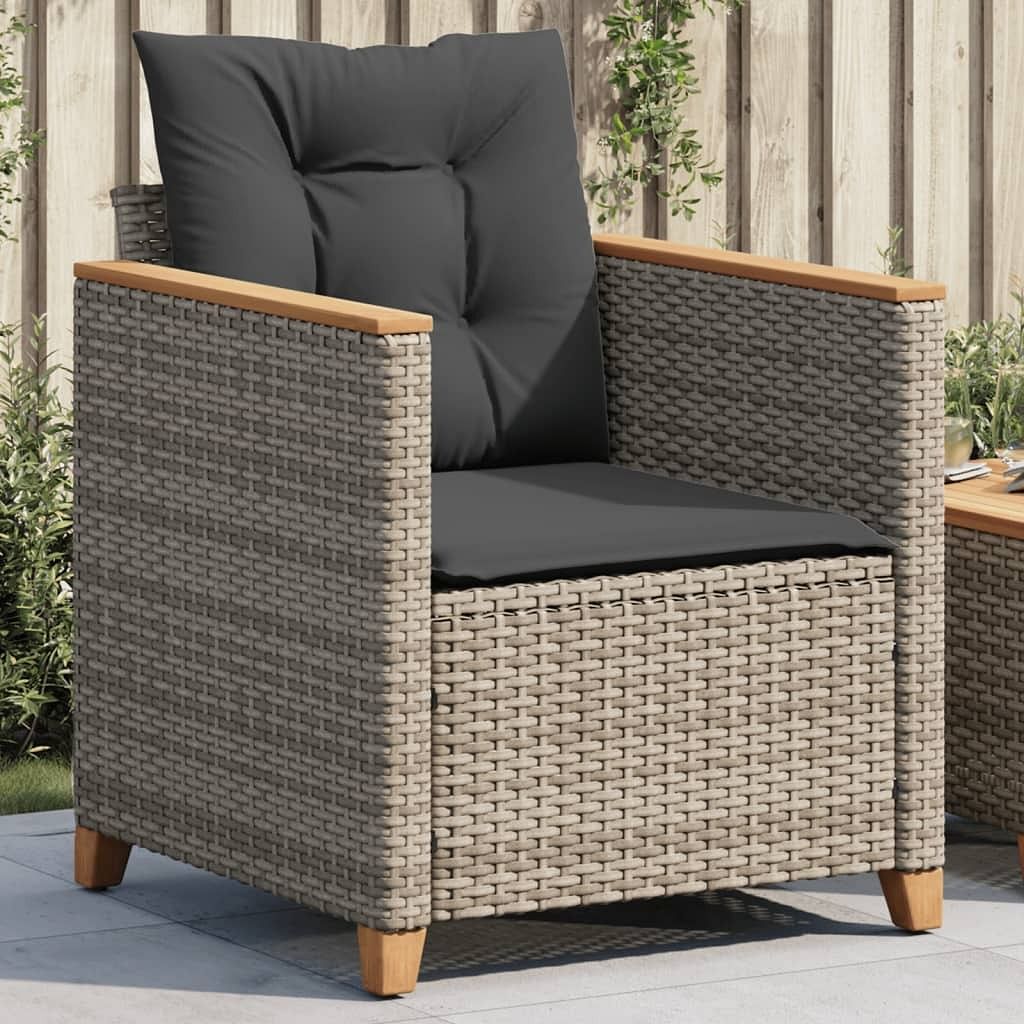 Garden chair grey pe rattan, powder-coated steel, solid acacia wood