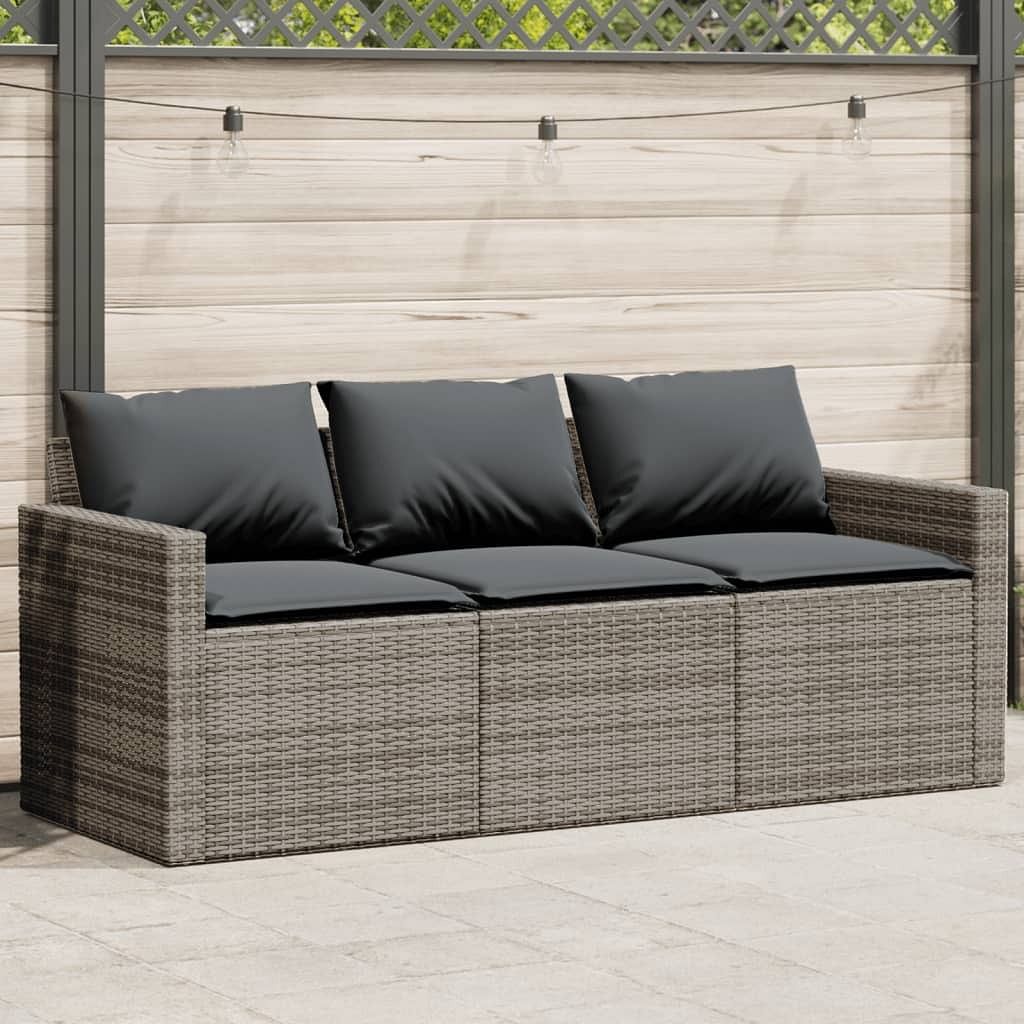 Garden sofa gray pe rattan 3-seater uv-resistant materials