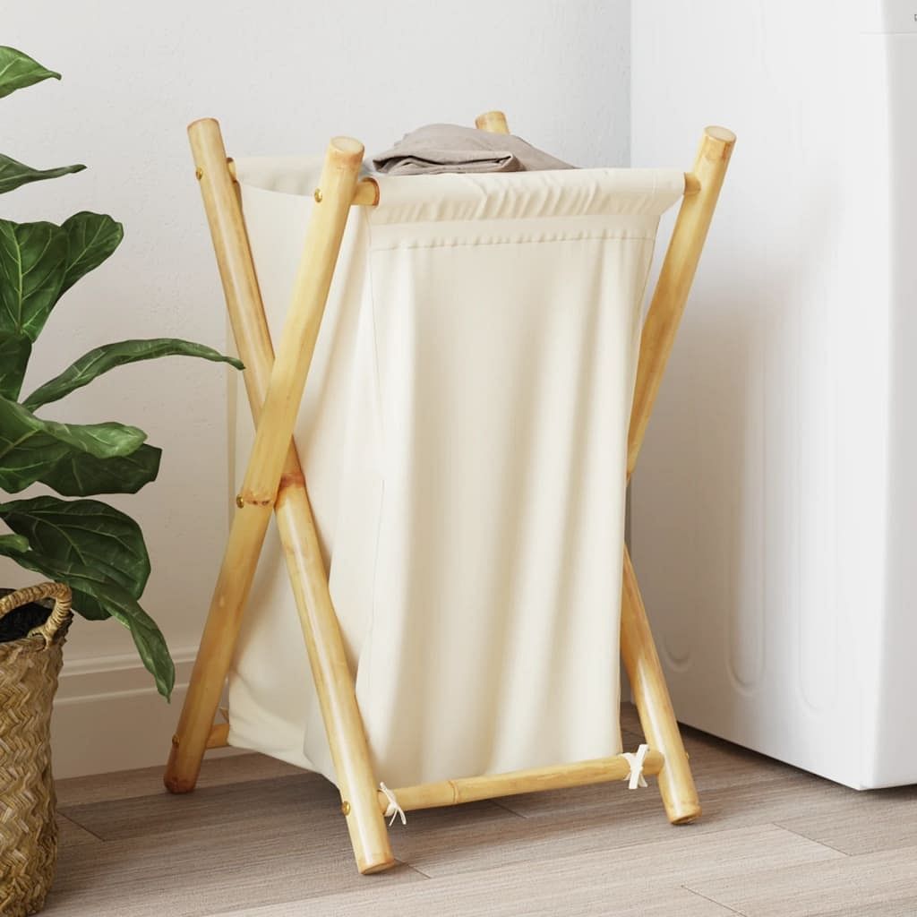 Laundry basket cream white 16.3"x14.2"x25" bamboo