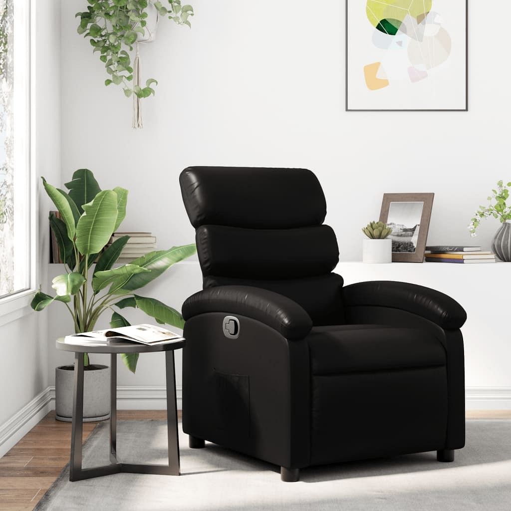 Recliner chair black faux leather, metal, plywood standard recliner