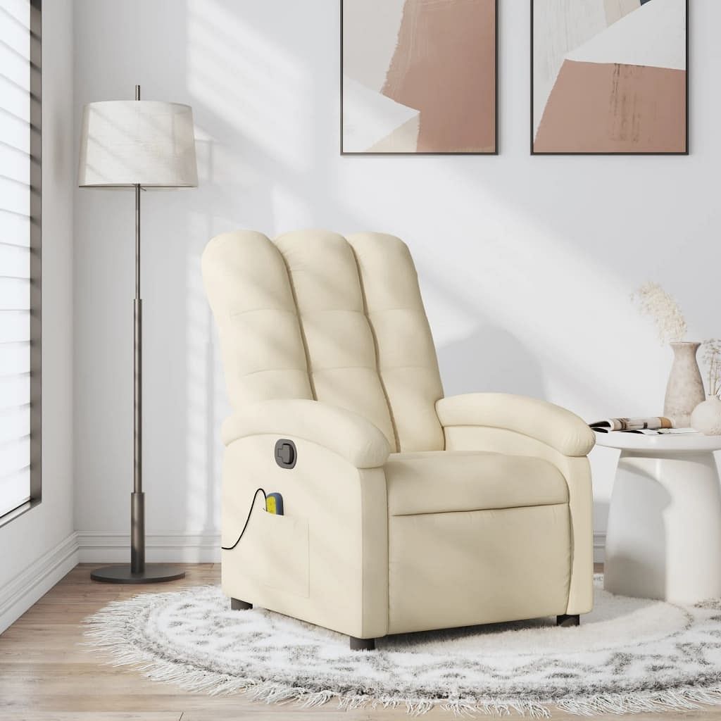 Massage recliner chair cream fabric (100% polyester), metal, plywood