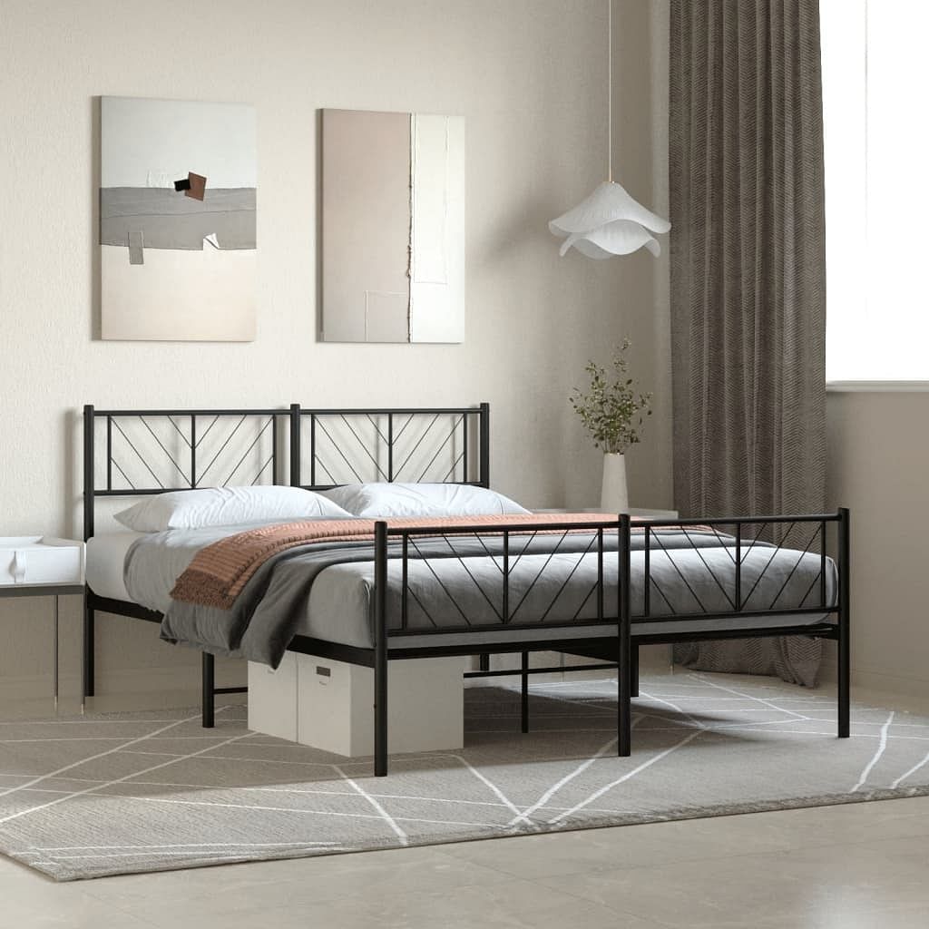 Metal bed frame black powder-coated steel 59 x 79 in king size