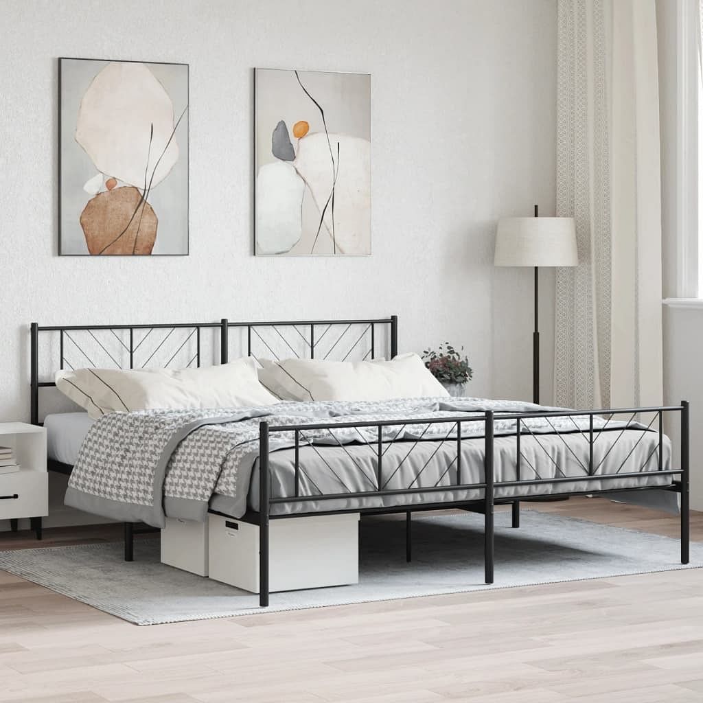 Metal bed frame black steel 76 x 80 in modern metal bed frame