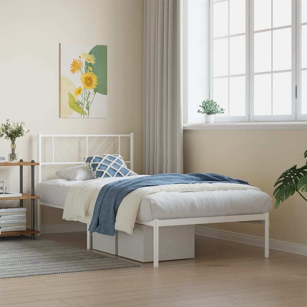 Metal bed frame white powder-coated steel twin bed frame