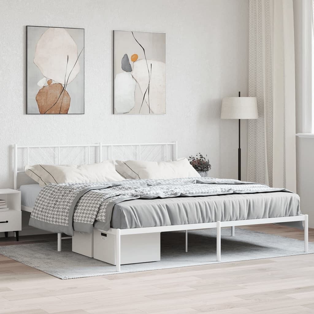 Metal bed frame white steel 72 x 84 in metal bed frame