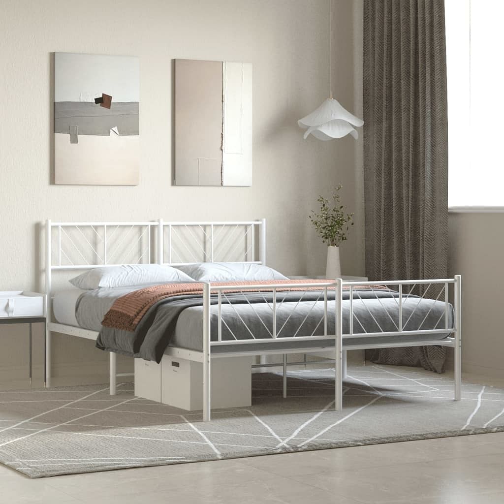 Metal bed frame white powder-coated steel king size