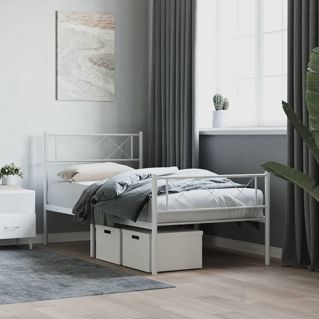 Metal bed frame white powder-coated steel twin metal bed frame