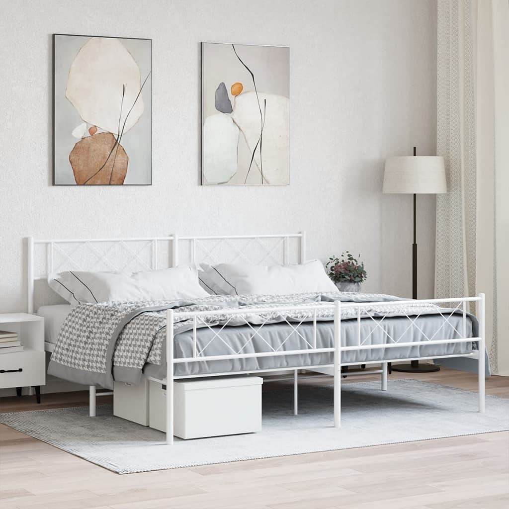 Metal bed frame white powder-coated steel 76 x 80 in durable