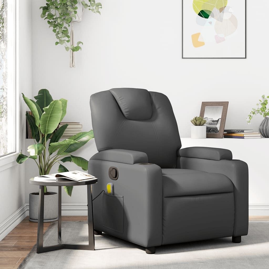 Massage recliner chair grey faux leather, metal, plywood medium