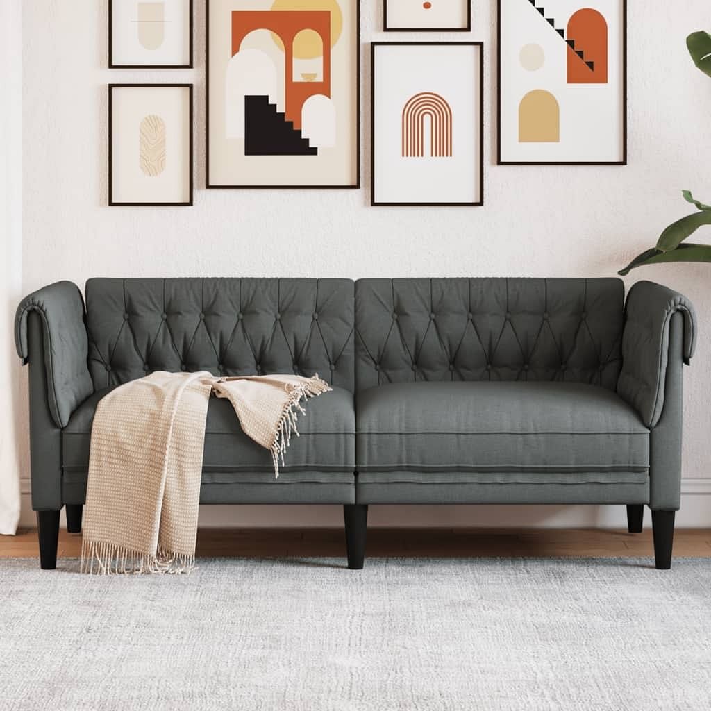 Chesterfield sofa dark grey polyester, solid wood, plywood, foam