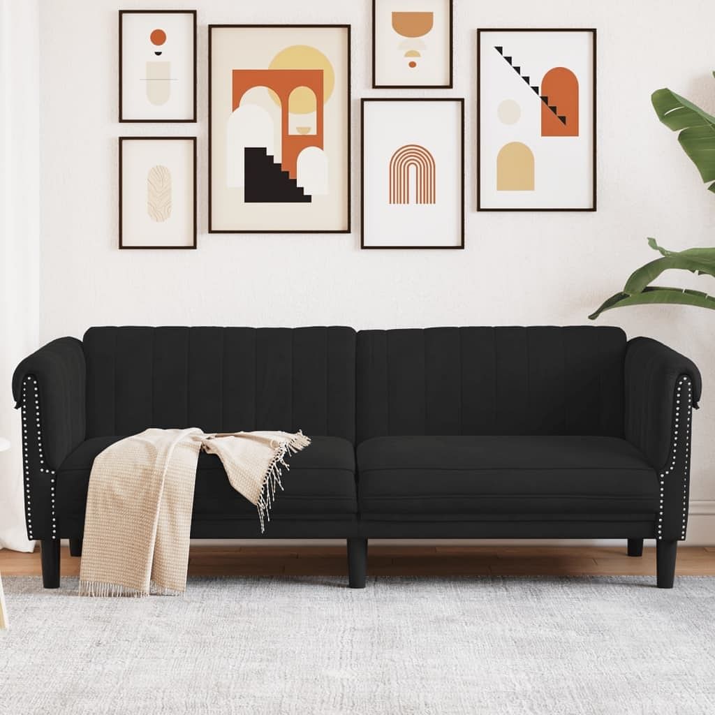 Sofa black velvet 3-seater stylish piece sofa rectangular