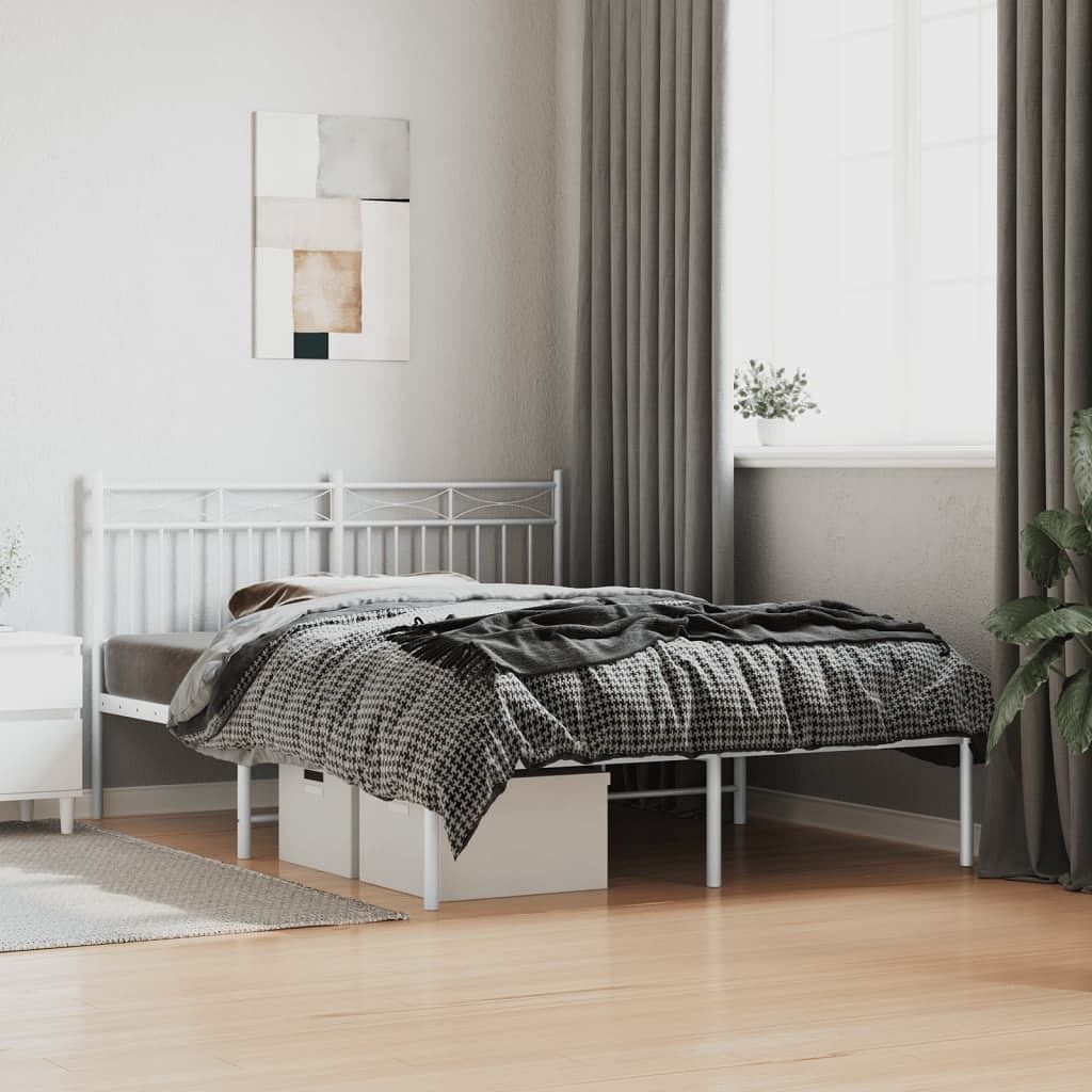Bed frame white powder-coated steel double bed frame