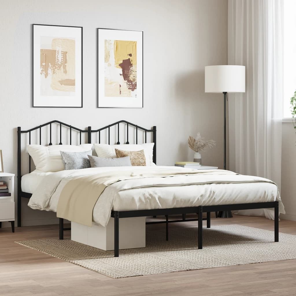 Bed frame black powder-coated steel double bed frame