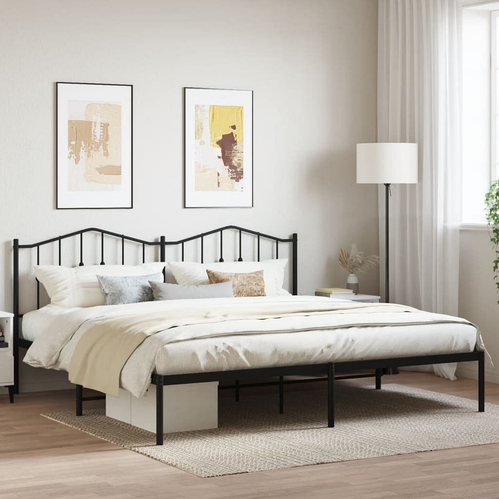 Bed frame black steel full bed frame rectangular modern