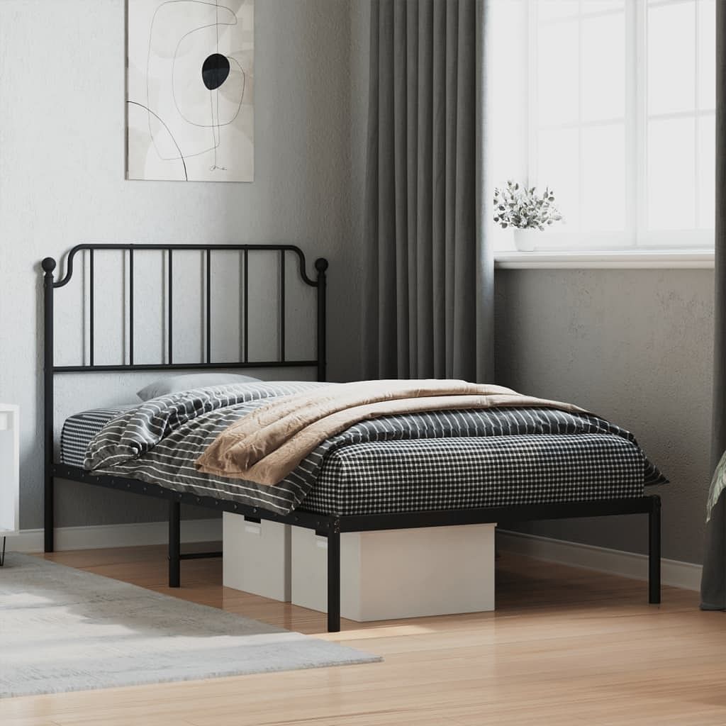 Bed frame black powder-coated steel twin bed frame rectangular