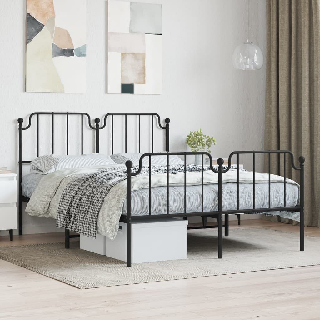 Bed frame black steel 59 x 79 in bed frame rectangular