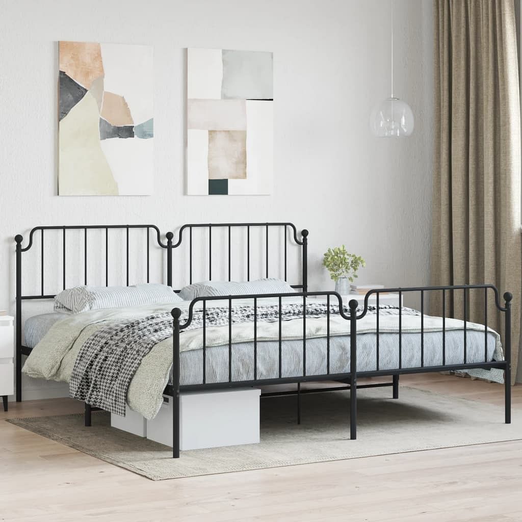 Bed frame black powder-coated steel full bed frame rectangular
