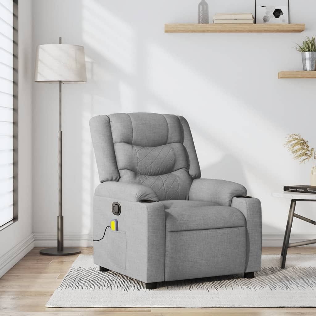 Massage recliner chair light grey polyester, metal, plywood single